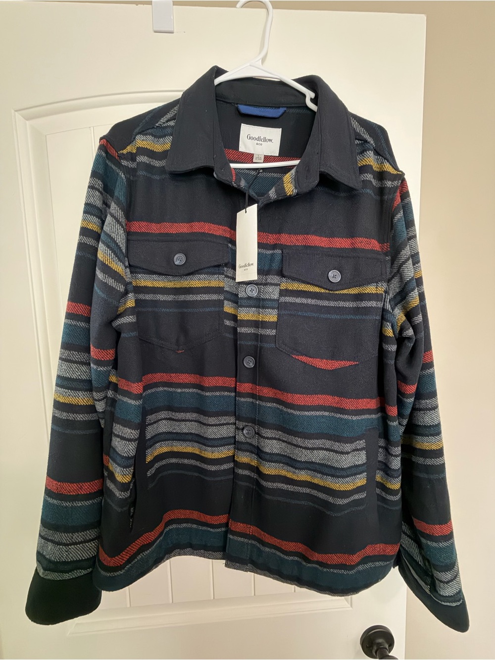 Goodfellow & Co Black Shirt Jacket with Multicolor Stripes
